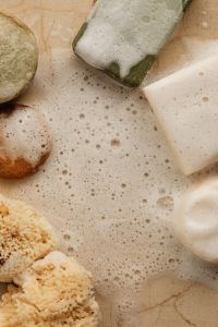 Kaboompics - Organic hygiene products - solid soap bar with natural sea sponge