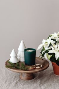 Kaboompics - Christmas Cake Stand with Candles, Paper Trees and Poinsettia