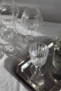Kaboompics - Glassware and Bottle on Reflective Silver Tray