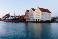 Kaboompics - Gdansk Motlawa Waterfront with Ship and Granary Buildings