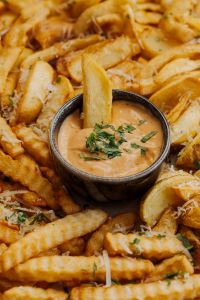 Kaboompics - Fries with Dipping Sauce and Parmesan