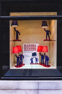 Kaboompics - Blue Murano Glass Figure Lamps in Marina Marino Designer Showroom Display