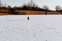 Kaboompics - Man and his dog in middle of frozen lake