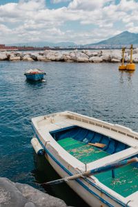 Kaboompics - White and Green Fishing Boat With Vesuvius in Naples Harbor