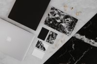 Kaboompics - Black & white mockup business brand template on marble background