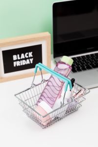 Black Friday Sale Shopping Backgrounds with Retail Tags, Bags and Copy Space
