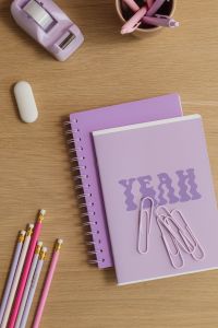 Kaboompics - Purple Notebooks and Desk Accessories