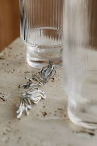 Kaboompics - Silver Earrings and Necklace Between Ribbed Glasses