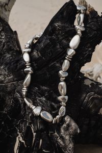 Kaboompics - Close-Up Silver Metal Necklace on Black Driftwood