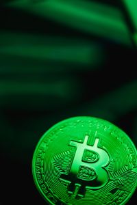 Kaboompics - Glowing Bitcoin Coin in Dark Green Light