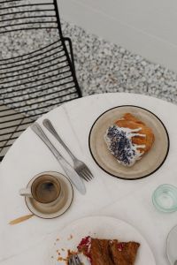 Kaboompics - Overhead Blue Sprinkle Croissant and Espresso