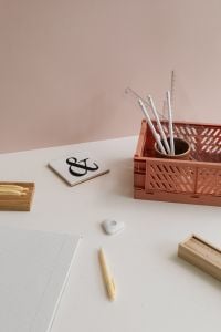Kaboompics - Vertical White Desk with Geometry Supplies
