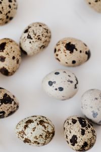 Kaboompics - Soft-Focus Quail Eggs on White Marble, Shallow-Depth Easter Background