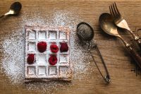 Kaboompics - Breakfast waffles with fresh raspberries