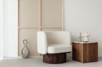 Kaboompics - Minimalist Armchair, Marble-Top Side Table and Framed Canvas Wall