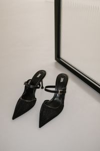 Kaboompics - Black Woven Slingback Heels by Ribbed Glass