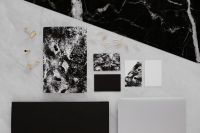 Kaboompics - Black & white mockup business brand template on marble background