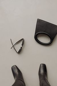 Kaboompics - Black Handbag, Espresso, Sunglasses and Silver Hoops