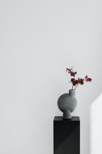 Kaboompics - Gray Sculptural Vase on a Black Pedestal with Flowers