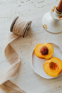 Peach and Nectarine Still Life with Minimal Backgrounds and Copy Space