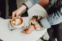 Kaboompics - Coffee and cake with meringue in a patisserie