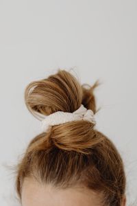 Kaboompics - High Bun with White Scrunchie, Close-Up