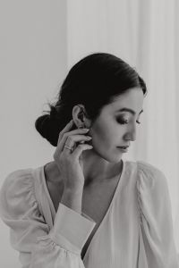 Kaboompics - Black and White Portrait of a Bride Touching Her Earring