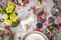 Kaboompics - Easter table with cute pink decorations, flowers, catkins and eggs