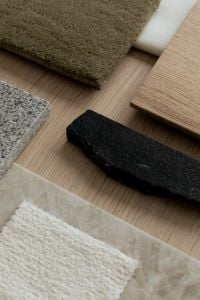Kaboompics - Neutral Material Texture Background with Green Textile, Wood, Granite and Black Stone