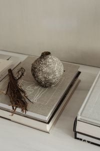 Kaboompics - Ceramic Lamp and Textured Vase with Dried Branches in a Minimalist Interior