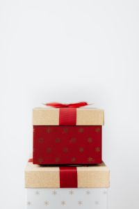 Kaboompics - Red and Gold Gift Box on White Background