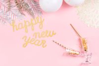 Kaboompics - Pink Party Flat Lay with Champagne and Gold Beads