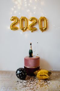 Kaboompics - New Year's Eve 2020 Setup With Champagne, Balloons And Confetti