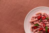 Kaboompics - Overhead Strawberry Pasta on a White Plate