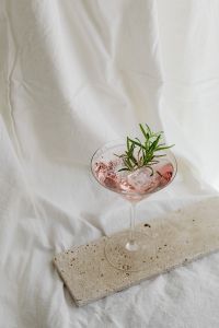 Kaboompics - Pink Rosemary Cocktail on a Travertine Slab