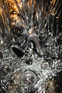 Kaboompics - Silver High Heels With Disco Balls And Tinsel
