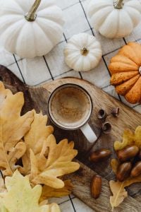 Autumn Coffee with Pumpkins and Acorns for Cozy Fall Lifestyle Content