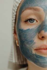 Kaboompics - Blue Clay Face Mask Beauty Portrait with Eye and Nose Ring