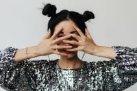 Kaboompics - Asian Model in a Reflective Silver Holographic Outfit