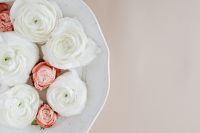 Kaboompics - Blush and White Ranunculus Flat Lay with Beige Copy Space