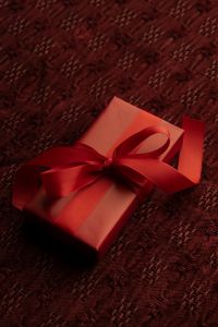 Kaboompics - Red Gift Box with Wide Ribbed Ribbon Bow