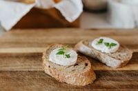 Kaboompics - Open-Faced Baguette Toasts With Fresh Mint and Soft Cheese