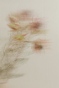 Kaboompics - Soft Focus Green and Blush Flower Stems Behind Ribbed Glass, Vertical Neutral Background