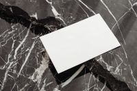 Kaboompics - Centered Blank Business Card on Black Marble, Minimal Horizontal Stationery Mockup