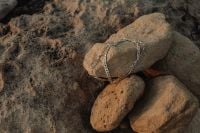 Kaboompics - Silver Chain Necklace Draped over Coastal Limestone Boulders