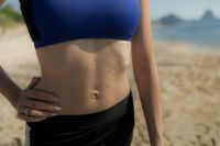 Kaboompics - Blue Sportswear and Black Leggings Close-Up
