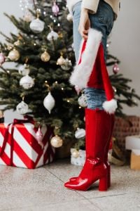 Kaboompics - Red Christmas Boots by Decorated Tree and Wrapped Gifts