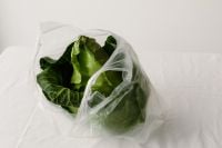 Kaboompics - Green Cabbage in Transparent Shopping Bag on White Background