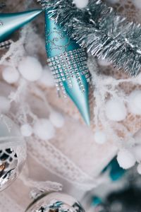 Silver and Rose Gold Christmas Baubles in an Elegant Holiday Still Life