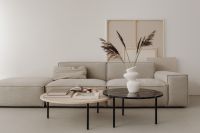 Kaboompics - Greige Sofa and Travertine Coffee Table in a Warm Minimalist Living Room